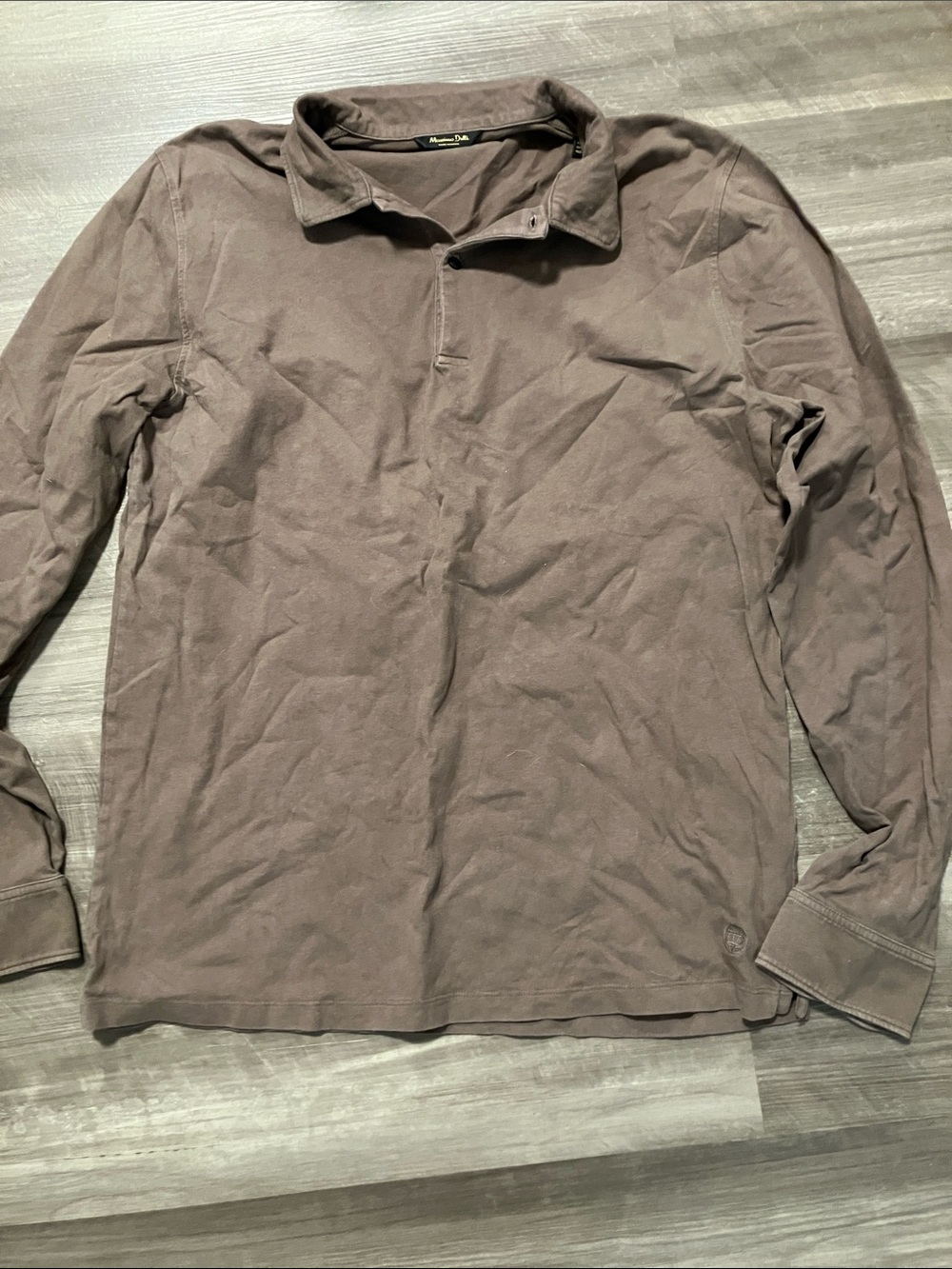 Massimo Dutti Men's Collared Long Sleeve Polo in Brown Large